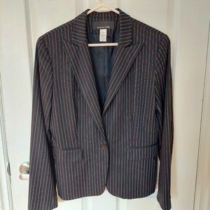 Jones New York Black Pinstripe Single Breasted Blazer (Size 10)